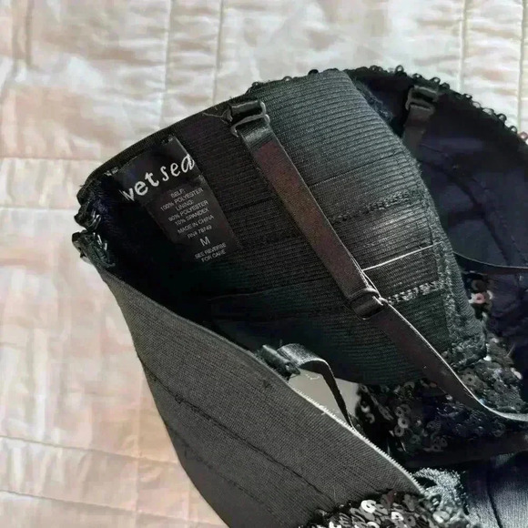 Wet seal black sequin corset top women’s size medium gothic crop dainty - Picture 7 of 7